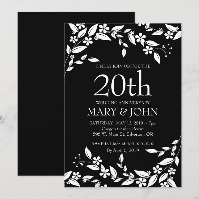 Invitation élégante à motif floral pour le 20e ann (Devant / Derrière)
