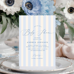 Invitation élégante à rayures bleues pour baby sho