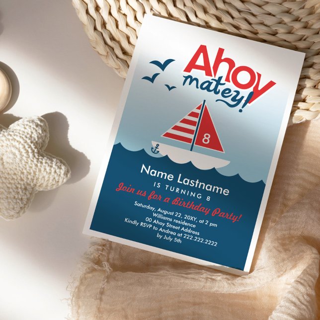 Invitation Élégante Ahoy Matey Nautical Boy Birthday Party (Créateur téléchargé)