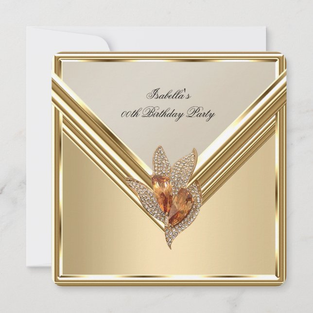 Invitation Elégante Amber Caramel Beige Gold Birthday Party (Devant)