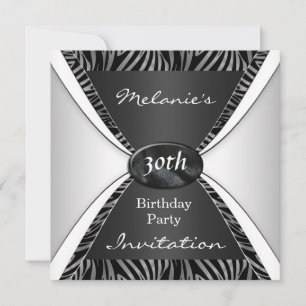 Invitation Élégante Anniversaire 30 ans Zèbre noir
