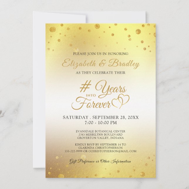 Invitation Élégante Anniversaire # ANS POUR TOUJOURS Or (Devant)