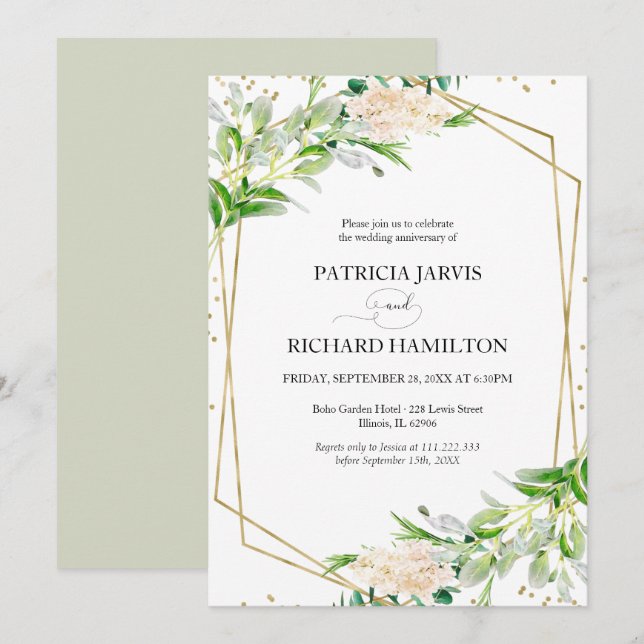 Invitation Élégante Anniversaire de Mariage Géométrique de Ve (Devant / Derrière)