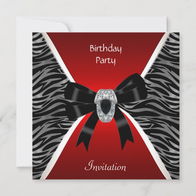 Invitation Élégante Anniversaire Rouge Wild Black  (Devant)