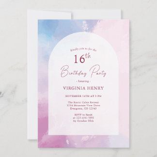 Invitation Elégante aquarelle 16e anniversaire