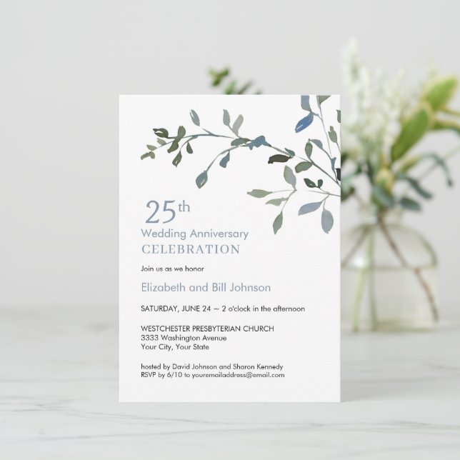 Invitation Elégante aquarelle 25e anniversaire de Mariage (Debout devant)