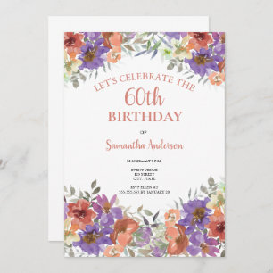 Invitation Elégante aquarelle 60e anniversaire Floral
