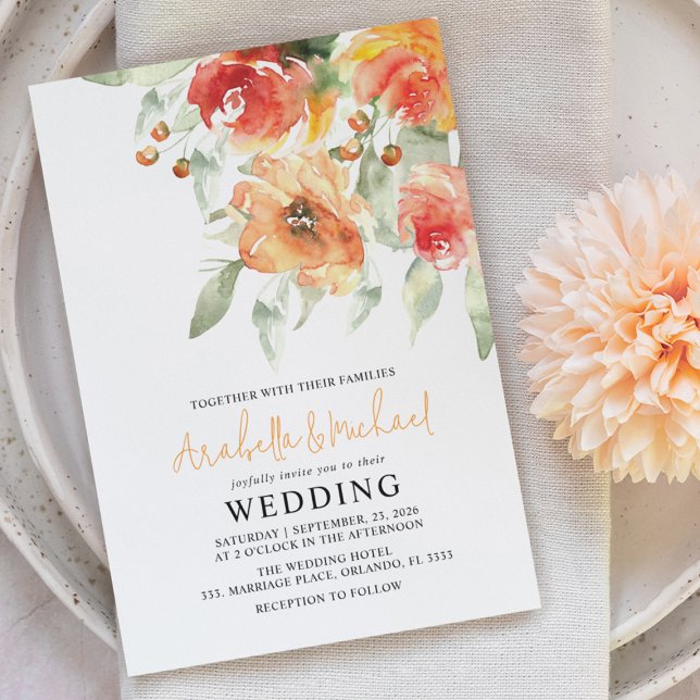 Invitation Elégante aquarelle Apricot Floral (Créateur téléchargé)