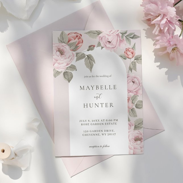 Invitation Elégante Aquarelle Arc Peony Rose Floral Blossom (Créateur téléchargé)