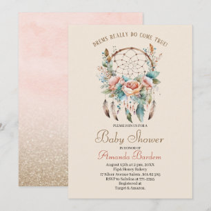 Invitation Elégante aquarelle attrape rêve et fleurs