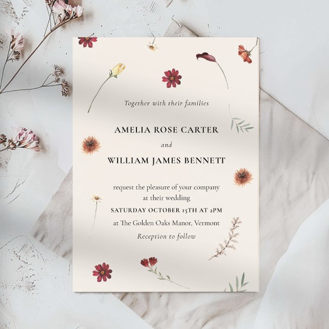 Invitation Elégante aquarelle automne Fleur sauvage Mariage d (Elegant Watercolor Fall Autumn Wildflower Wedding Invitation)