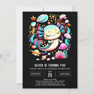 Invitation Elégante aquarelle Axolotl Fête d'anniversaire