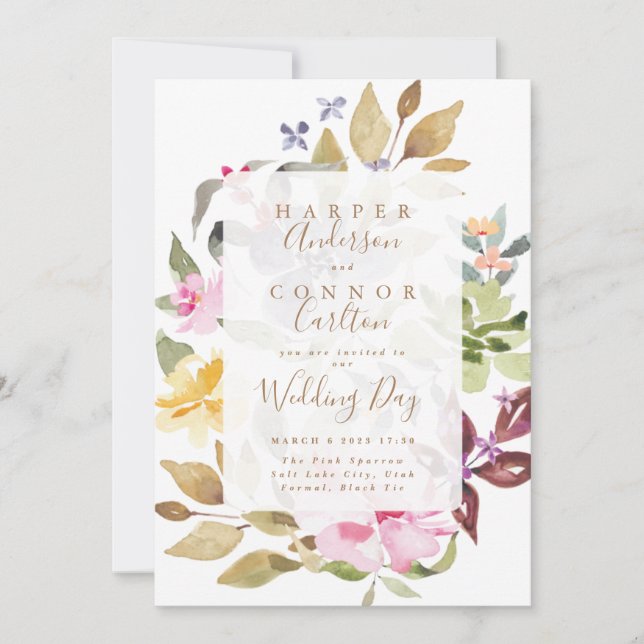 Invitation Elégante aquarelle Beau Mariage (Devant)