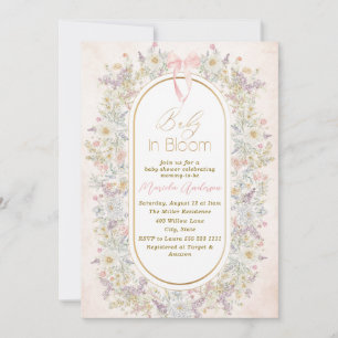 Invitation Elégante aquarelle bébé dans le sang Fleurs roses 