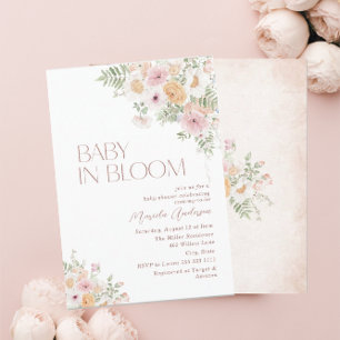 Invitation Elégante aquarelle bébé dans le sang Fleurs roses