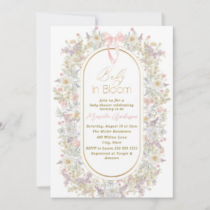 Invitation Elégante aquarelle bébé dans le sang Fleurs roses