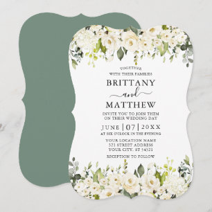 Invitation Elégante aquarelle blanche Mariage vert Sage