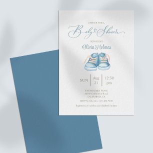 Invitation Elégante aquarelle Bleu Baby Baby shower de chauss