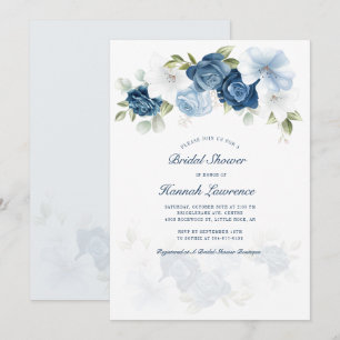 Invitation Elégante aquarelle bleu Dusty Fête des mariées flo