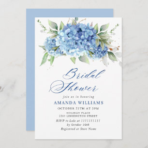 Invitation Elégante aquarelle bleu Hydrangea FÊTE DES MARIÉES