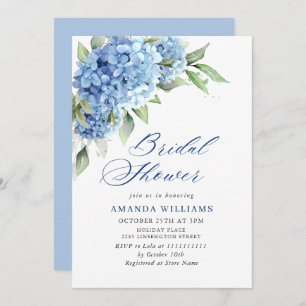 Invitation Elégante aquarelle bleu Hydrangea FÊTE DES MARIÉES