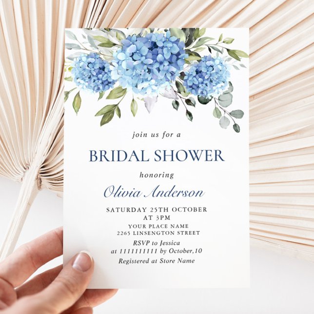 Invitation Elégante aquarelle bleu Hydrangea FÊTE DES MARIÉES (Créateur téléchargé)