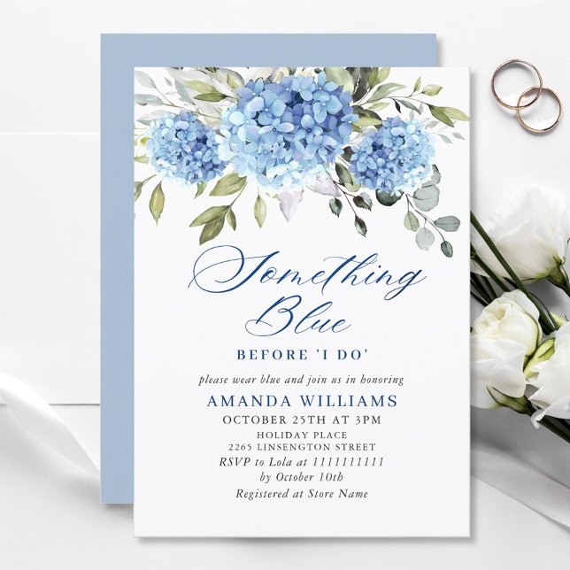 Invitation Elégante aquarelle bleu Hydrangea FÊTE DES MARIÉES (Créateur téléchargé)