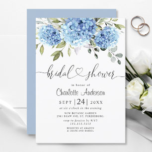 Invitation Elégante aquarelle bleu Hydrangea FÊTE DES MARIÉES