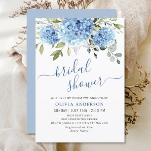 Invitation Elégante aquarelle bleu Hydrangea FÊTE DES MARIÉES
