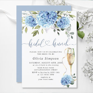 Invitation Elégante aquarelle bleu Hydrangea FÊTE DES MARIÉES