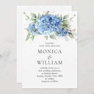 Invitation Elégante aquarelle bleu Hydrangea Mariage floral