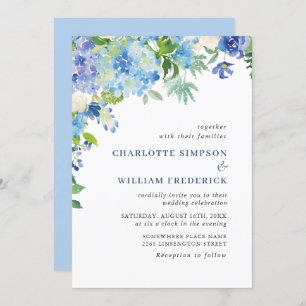 Invitation Elégante aquarelle bleu Hydrangea Mariage floral
