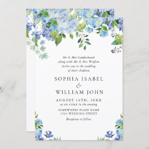 Invitation Elégante aquarelle bleu Hydrangea Mariage floral
