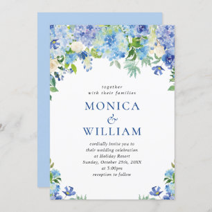 Invitation Elégante aquarelle bleu Hydrangea Mariage floral