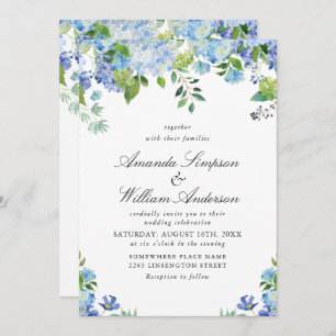 Invitation Elégante aquarelle bleu Hydrangea Mariage floral
