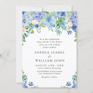 Invitation Elégante aquarelle bleu Hydrangea Mariage floral