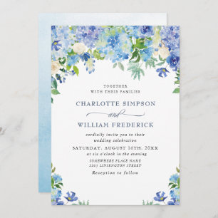 Invitation Elégante aquarelle bleu Hydrangea Mariage floral