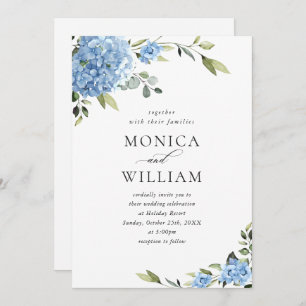 Invitation Elégante aquarelle bleu Hydrangea Mariage floral