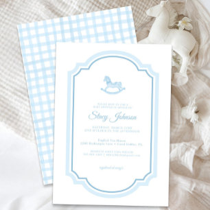 Invitation Elégante aquarelle bleue Baby shower à Cheval