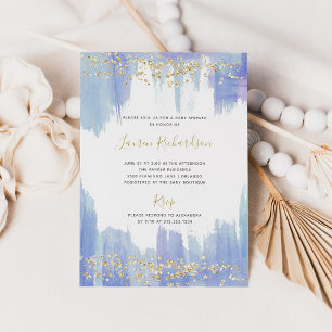 Invitation Elégante aquarelle bleue et or   BABY SHOWER
