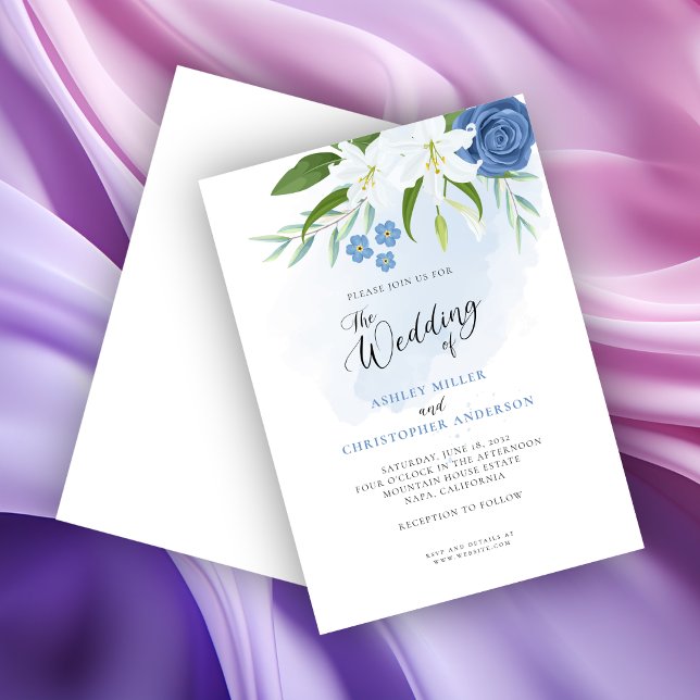 Invitation Elégante aquarelle bleue florale (Créateur téléchargé)