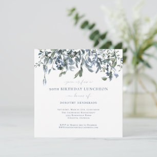 Invitation Elégante aquarelle Blue Floral Vines 90e anniversa
