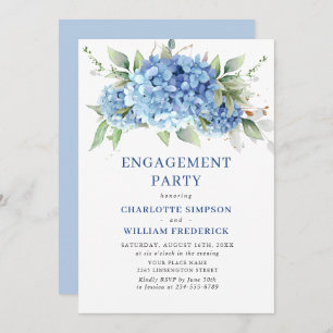 Invitation Elégante aquarelle Blue Hydrangea ENGAGEMENT PARTI