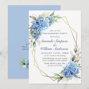 Invitation Elégante aquarelle Blue Hydrangea ENGAGEMENT PARTI