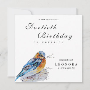 Invitation Elégante aquarelle Bluebird Jalon Anniversaire