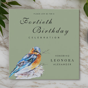 Invitation Elégante aquarelle Bluebird Jalon Anniversaire