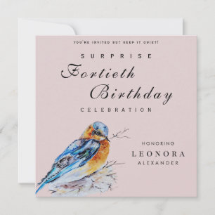 Invitation Elégante aquarelle Bluebird Surprise Anniversaire