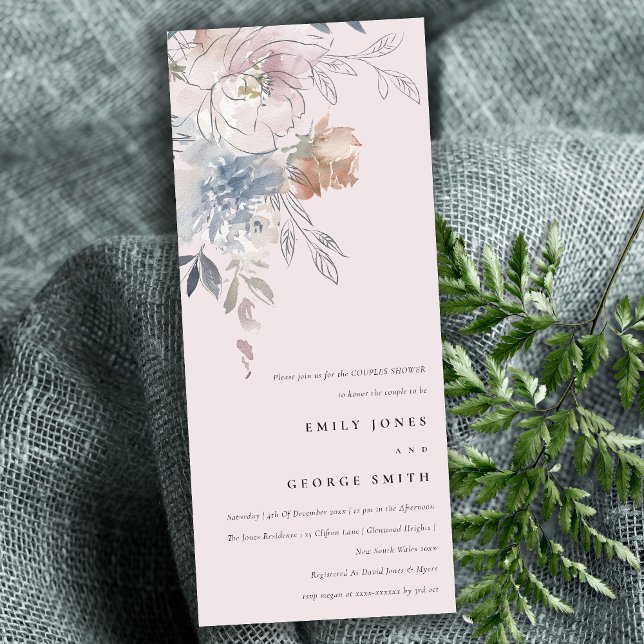 Invitation Elégante Aquarelle Blush Couples Floraux Douche (Créateur téléchargé)