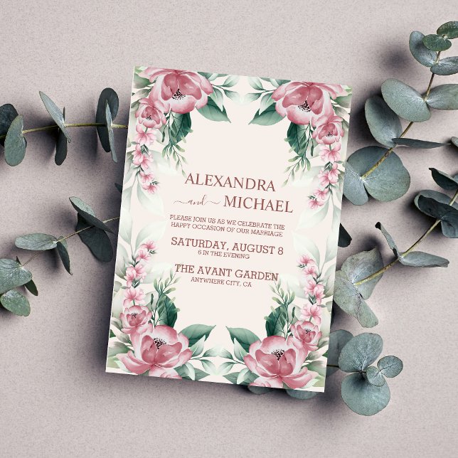 Invitation Elégante aquarelle Blush Dusty Rose Floral (Créateur téléchargé)