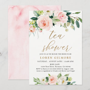 Invitation Elégante Aquarelle Blush Floral Tea Douche
